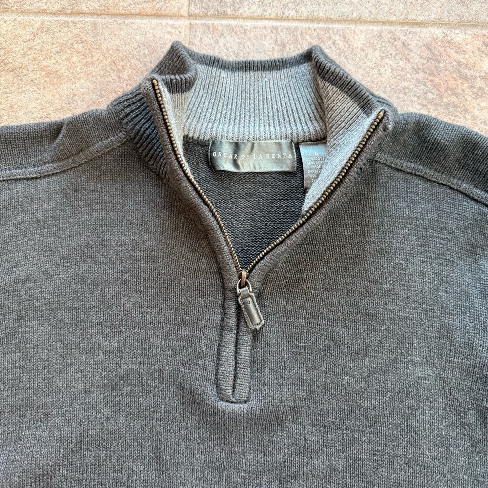 Oscar de la Renta Charcoal Quarter Zip-Up Men’s Sweater Size Medium - Picture 5 of 8